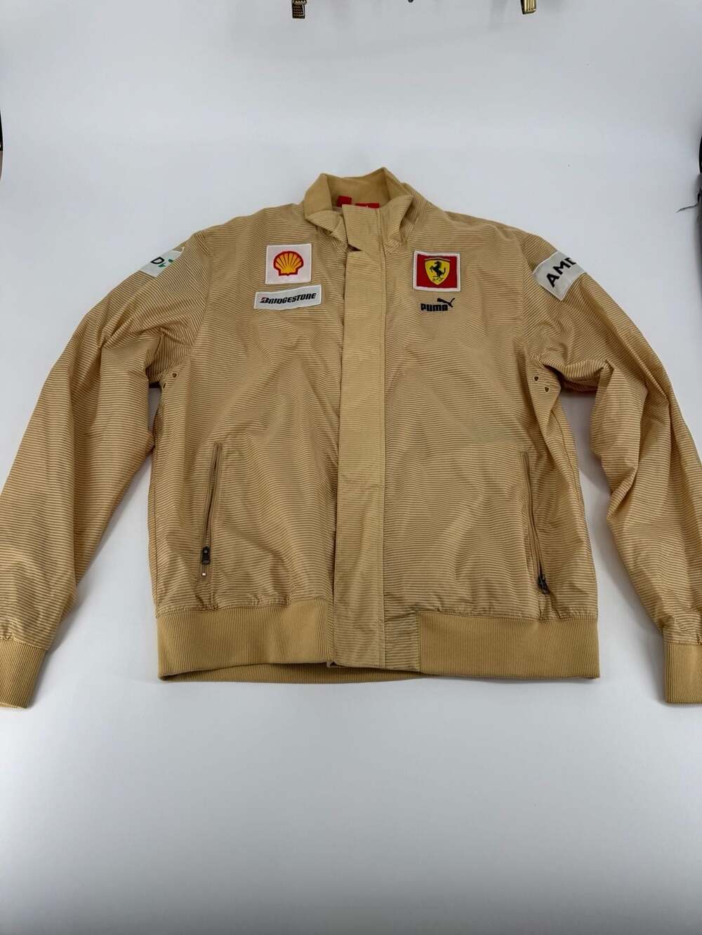 Vintage Puma Scuderia Ferrari Formula 1 Racing Jacket Tan Striped Men's XL